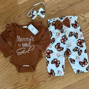 3-6m baby butterflies Mommy’s little girl outfit set